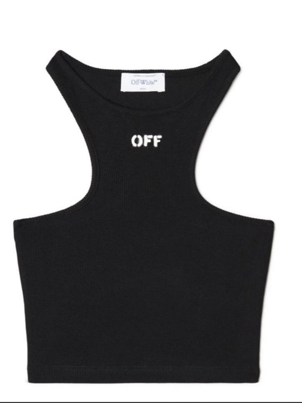 Off-White Black Ribbed Racerback Crop Tank